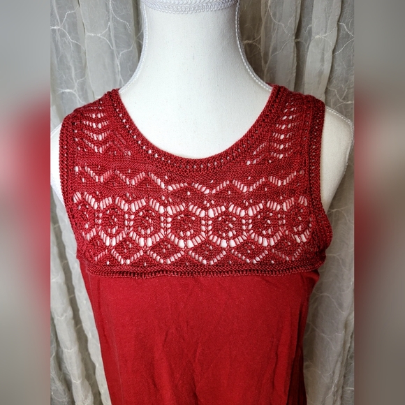 Ann Taylor LOFT Burnt Burgandy Linen Rayon Lace Crochet Boho Detail Tank Top - Picture 2 of 6
